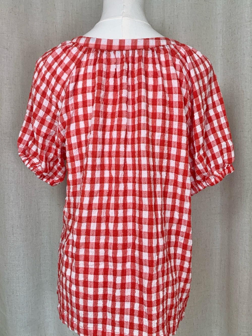 Jane + Delancey Red Gingham Button Front Puff Sleeve Blouse Size Small - Picture 4 of 6